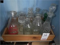 Wine decanter, milk bottles, jars, etc