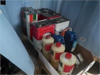 2 boxes to include 6 tin oil containers, Esso,