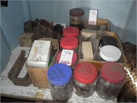 Boxes and jars of misc nuts & bolts, U clamps