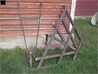 antique garden weeder & antique wood frame