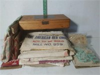 Vintage Flour Sacks, Stamps, & Wooden Box