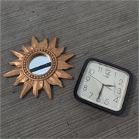 Decorative Sun Mirror & Square Clock