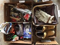 3 Boxes- Lantern, Boots, Gloves, Hardware, Etc.