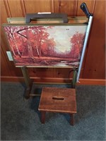 Wooden Stool and Vintage TV Trays