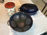 Vintage Roasting Pan, Colander and Canister