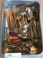 Large Tray Lot of Silver Plate & Vintage Utensils