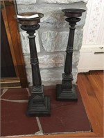 Brass Heavily Weighted Andiron-Style Candle Stands