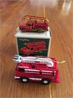 Tin and Plastic Fire Truck Ornaments
