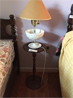 Plant Stand and Milk Glass Lamp