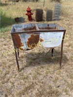 Antique galvanized washtub stand