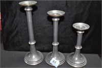 3 PEWTER LOOK CANDLESTICKS