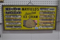 "MAYFIELD'S ICE CREAM" FLAVOR BOARD - GLASS
