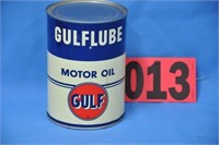 Vintage "Gulflube" 1-qt motor oil tin, relidded