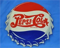 Vintage "Pepsi-Cola" embossed metal "Cap" sign