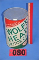 Vintage Wolf's Head 5-qt oil tin, A.C. CO 68