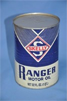 Vintage Skelly 1-qt ribbed oil tin, unopened