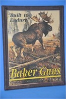 Vintage Baker Guns framed advertising, 12" x 9"