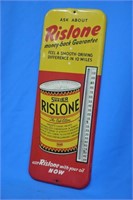 Vintage Rislone metal thermometer, 26" x 10"