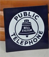 Vintage porcelain Bell Public Telephone sign