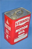 Vintage Lubroil 2-gal tin oil container