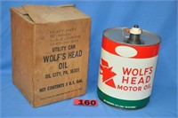 Vintage Wolf's Head Motor Oil 5-gal metal cont.