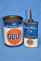 Early Gulf grease tin, & 4-oz oil container