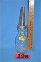 Vintage qt oil bottle, lid mkd Gargoyle Mobiloil E