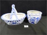 Blue/White Decorative Basket; Pot