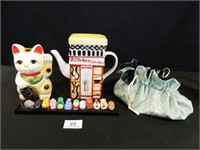 Cat Bank; Teapot; Animal Figurine