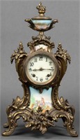 Rococo Style Bronze & Porcelain Mantel Clock