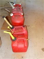 5 Plastic gas cans 1 1/4 gal to 2 1/2 gal