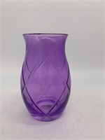 Purple Cut Glass Vase 6.5in