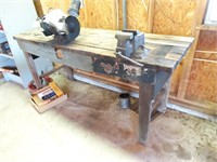 Wood Work Bench 24"d x 73"w x 34"h (no contents )