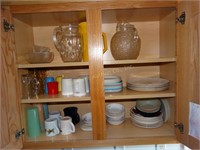 Glass pitchers, plastic ware, asst. dishware,