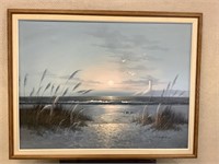 Large Ocean Scene Oil on Canvas Signed N. Thompson