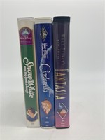 3 Disney VHS - Fantasia, Cinderella, & Snow White