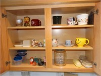Mugs, tea cup sets, Necco jar, etc. contents of