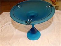 Blue 8" d x 7"t frosted compote dish