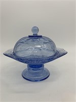 Blue Depression Glass Footed Compote