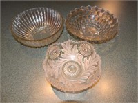 3 Glass serving bowls largest is 10"