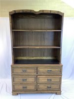 Oak Tone Leather Top Chest with Bookcase Top