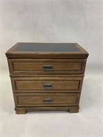 Oak Tone Leather Top Three Drawer Chest