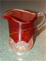 Ruby red glass pitcher 4"t marked S.B. Furry