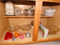 Glass pie plates, casserole dishes, ice crusher,