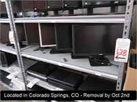 LOT, (3) DELL & (1) ACER MONITOR ON THIS SHELF