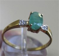 10K Gold Emerald & Diamond Birthstone Ring Size 8