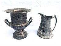 Silver vase and pitcher
