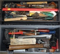 Toolbox with lift out tray full of assorted tools