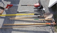 steel rakes, Toro power shovel, ground spade,