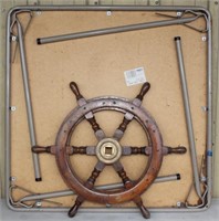 folding card table & wooden ship's wheel, 2' diam